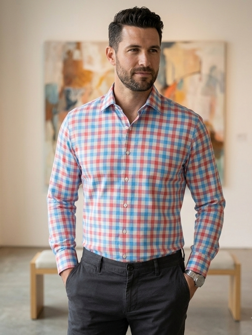Mizzen+Main Multicolor Plaid Button Down Shirt Size L